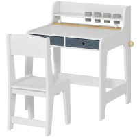 Qaba Kids Study Table and Chair Set, Art Desk and Chair Set with Storage Shelf and Drawers for 3-8 Year Old(m-2)