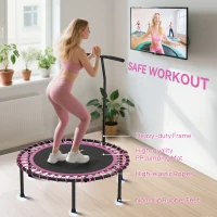 Soozier 45" Mini Trampoline for Adults, Foldable Fitness Exercise Rebounder with Adjustable Handle(m-6)