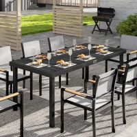 Outsunny 75" x 35" Outdoor Dining Table for 8 People, Rectangular Aluminum Frame Garden Table with All-Weather Faux Wood Top for Garden, Lawn, Patio, Black(m-10)