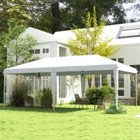 Outsunny 10' x 19' Pop Up Tent Garden Outdoor Party Tent Easy Set Up Gazebo Canopy Market Event Sunshade White(m-8)