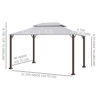 Outsunny 10' x 13' Patio Gazebo, Aluminum Frame Double Roof Outdoor Gazebo Canopy Shelter with Netting & Curtains, Light Gray(m-3)