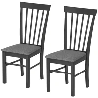 HOMCOM Wooden Dining Chairs Set of 2, Farmhouse Upholstered Kitchen Chairs with Rubber Wood Frame, Black and Gray(m-1)