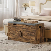 HOMCOM Shoe Storage Bench, Entryway Bench with 2-Tier Cabinet, Flip-Top Storage, Padded Cushion for Hallway, Rustic Brown(m-10)