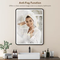 HOMCOM 36" x 28" Bath Mirror with LED Lights, Wall Mounted Restroom Mirror, 3 Colours, Dimmable, Horizontal/Vertical, Black(m-6)