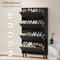 HOMCOM Narrow Shoe Cabinet with 4 Flip Drawers, Shoe Storage Cabinet with Adjustable Shelves, Holds 24–32 Pairs, Black(m-4)