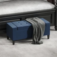 HOMCOM Storage Ottoman Bench, Linen Upholstered Bench with Tufted Design, Dark Blue(m-6)