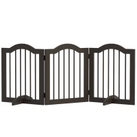 PawHut 24" Freestanding Pet Gate For Dogs with 2 Support Feet, Coffee(m-11)