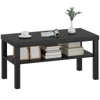 HOMCOM 2 Tier Coffee Table, Rectangular Center Table with Storage Shelf for Living Room, Home Office, Black(m-11)