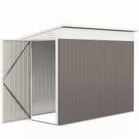 Outsunny 4' x 8' Lean to Garden Storage Shed, Outdoor Metal Tool House with Lockable Door Vents for Backyard Patio Lawn, Light Gray