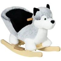 Qaba Baby Rocking Horse, Plush Animal Rocker for Toddlers Aged 18-36 Months, Stuffed Ride Toy with Sounds, Seat Belt, Grey(m-11)