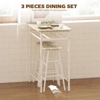 HOMCOM 3 Piece Counter Height Bar Table Set with 1 Table, 2 Matching Stools, Dining Table Set with Storage Shelf and Metal Frame Footrest, White and Oak(m-4)