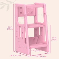 Qaba Toddler Kitchen Helper 2 Step Stool with Adjustable Height Platform and Safety Rail, Pink(m-3)