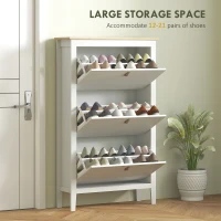 HOMCOM Narrow Shoe Cabinet with 3 Flip Drawers, Adjustable Shelves for Entryway, Holds 15-21 Pairs, White(m-4)