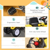 Aosom Kids Ride on Excavator, Pedal Go Kart with Front Loader Digger for 3 Year Old, Yellow(m-5)