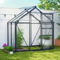 Outsunny Polycarbonate Greenhouse, Heavy Duty Outdoor Aluminum Walk-in Green House Kit Vent Door, 6.2'x4.3'x6.6' Gray(m-10)