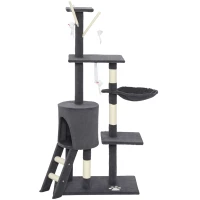 PawHut 53" Cat Tree Tower, Kitten Activity Centre with Scratching Posts, Condo, Perches, Ladder, Hammock, Dangling Toys, Dark Grey(m-2)