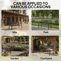 Outsunny 50" Outdoor Garden Bench, Patio Bench with Slatted Seat, Metal Porch Bench for Backyard, Poolside, Lawn, Black(m-6)