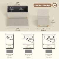 HOMCOM Storage Ottoman Bench, Velvet Upholstered Foldable Ottoman Footrest, Foot Stool with Wood Legs for Living Room, Bedroom(m-3)