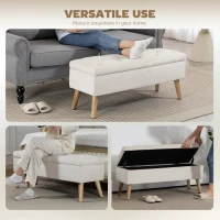 HOMCOM Storage Ottoman with Lid, Velvet Upholstered Storage Bench with Wood Legs for Living Room, Cream White(m-7)