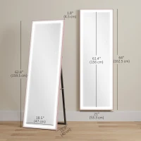 HOMCOM LED Mirror with Dimmable and 3 Colour Lights, 64" x 21" Rectangular Floor Mirror for Bedroom Living Room, Pink(m-3)