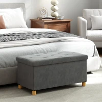 HOMCOM Storage Ottoman Bench, Velvet Upholstered Foldable Ottoman Footrest, Foot Stool with Wood Legs for Living Room, Bedroom(m-6)