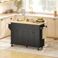 HOMCOM Kitchen Island Cart with Power Outlet & Drop Leaf, 55" Rolling Kitchen Island on Wheels with Storage, Black(m-1)
