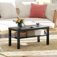 HOMCOM 2 Tier Coffee Table, Rectangular Center Table with Storage Shelf for Living Room, Home Office, Black(m-9)