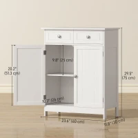 kleankin Freestanding Bathroom Floor Cabinet, Organizer Floor Tower with 2 Door, 2 Drawers, Adjustable Shelf, White(m-3)