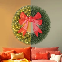 HOMCOM 60in Pre-Lit Christmas Wreath with 3D Red Bow, 11 Lighting Modes, Front Door Christmas Wreath with Remote(m-9)