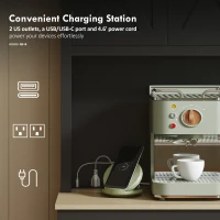 HOMCOM 69" Pantry Cabinet with Charging Station, Kitchen Cabinet with Microwave Stand, Tilt-Out Trash Can Cabinet, Black(m-6)