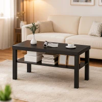 HOMCOM 2 Tier Coffee Table, Rectangular Center Table with Storage Shelf for Living Room, Home Office, Black(m-10)