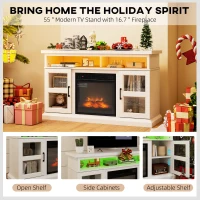 HOMCOM 48" Fireplace TV Stand for TVs Up to 55 Inches, Media Entertainment Center with 3D Flame, Adjustable Shelves, White(m-4)