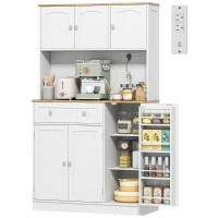 HOMCOM 68" Pantry Cabinet with Charging Station, Kitchen Storage Cabinet with Microwave Stand, 4 Door Racks, White(m-2)