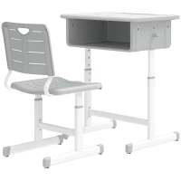 Qaba Kids Desk and Chair Set, Height Adjustable Children Study Desk and Chair with Drawer, Study Table for Bedroom, Grey(m-2)