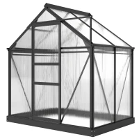 Outsunny Polycarbonate Greenhouse, Heavy Duty Outdoor Aluminum Walk-in Green House Kit Vent Door, 6.2'x4.3'x6.6' Gray(m-1)