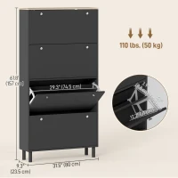 HOMCOM Narrow Shoe Cabinet with 4 Flip Drawers, Shoe Storage Cabinet with Adjustable Shelves, Holds 24–32 Pairs, Black(m-3)