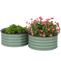 Outsunny Set of 2 Raised Garden Bed, Metal Planter Box with Safety Edging, Easy-to-assemble Stock Tank, Green(m-11)