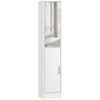 kleankin Tall Bathroom Cabinet with Mirror Narrow Bathroom Storage Cabinet with Doors Adjustable Shelves for Small Spaces White(m-11)