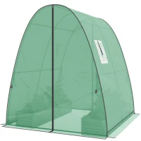 Outsunny Tunnel Hoop House Greenhouse with Sandbags and Hemmed PE Cover, 2 Doors and Screen Windows, 6' x 6' x 6.6', Green(m-1)