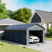 Outsunny 12' x 20' Metal Carport, Heavy Duty Garage Car Canopy with Galvanized Metal Roof and Removable Sidewalls, Dark Gray(m-3)