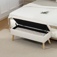 HOMCOM Storage Ottoman with Lid, Velvet Upholstered Storage Bench with Wood Legs for Living Room, Cream White(m-1)