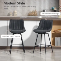 HOMCOM Set of 2 Counter Height Barstools, PU Leather Upholstered Bar Stools with Backrest, Footrest and Steel Legs, Black(m-4)