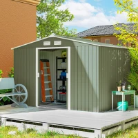 Outsunny 9' x 6' Outdoor Storage Shed, Garden Tool Metal Shed with Foundation Kit, Double Lockable Door, Air Vents and Sloping Roof, for Backyard, Patio, Lawn, Green(m-2)