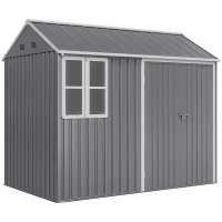 Outsunny 8' x 5.5' Metal Garden Storage Shed, Extra Large Outdoor Tool Storage House w/Lockable Doors, Window, Air Vents, Gray(m-11)