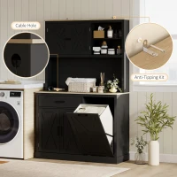 HOMCOM 69" Pantry Cabinet with Charging Station, Kitchen Cabinet with Microwave Stand, Tilt-Out Trash Can Cabinet, Black(m-9)