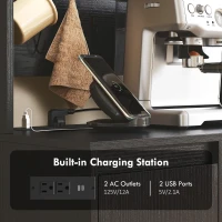 HOMCOM 71" Pantry Cabinet with Charging Station, Kitchen Storage Cabinet with Microwave Stand, Pegboard, 6 S-hooks, Black(m-7)