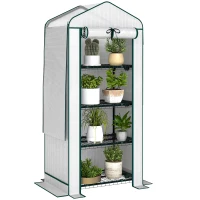 Outsunny Mini Greenhouse with Screen Roof, 4 Tier Portable Small Greenhouse with High Strength PE Cover, White(m-11)