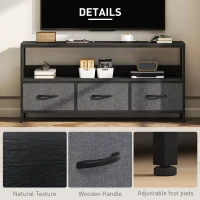 HOMCOM TV Stand with Charging Station, TV Table with 3 Foldable Linen Drawers and Open Shelf for 55 Inch Television, Black(m-6)