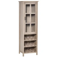 HOMCOM Tall Wine Cabinet, Bar Display Cupboard with 12-Bottle Wine Rack, Glass Door and 3 Storage Compartment for Living Room, Home Bar, Dining Room, Grey Oak(m-1)