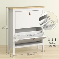 HOMCOM Narrow Shoe Cabinet with 2 Flip Drawers, Adjustable Shelves for Entryway, Holds 10-14 Pairs, White(m-3)